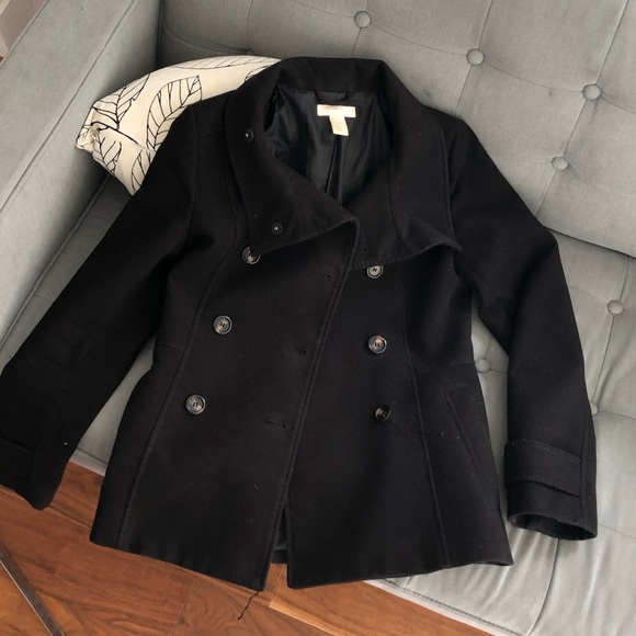 H&M black pea coat - Picture 1 of 6